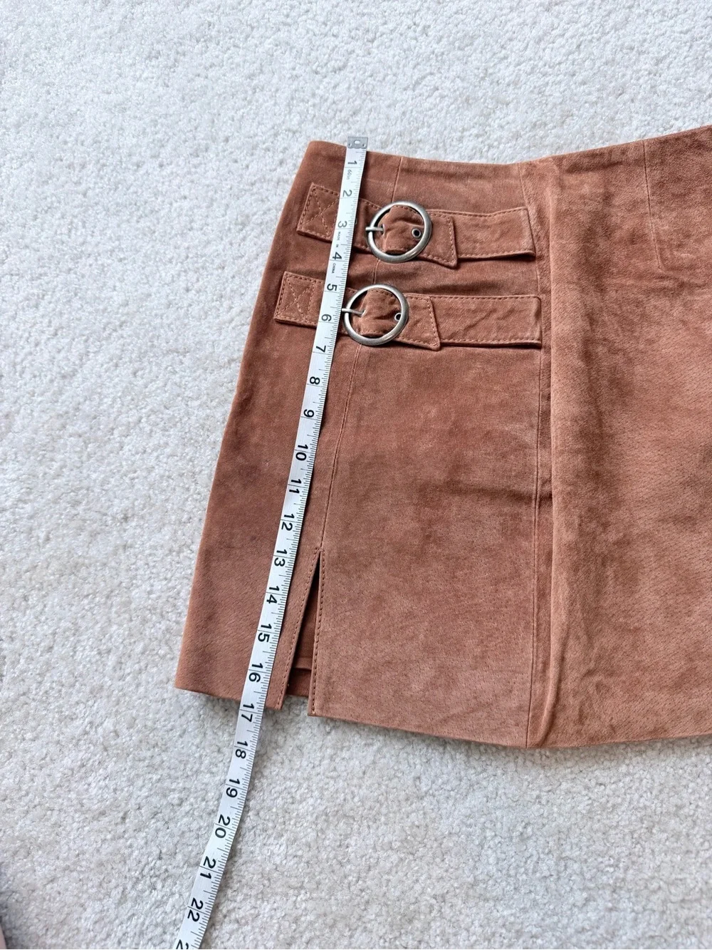 BlankNYC El Dorado Double Buckle Suede Leather Mini Skirt Size 26 Boho Western